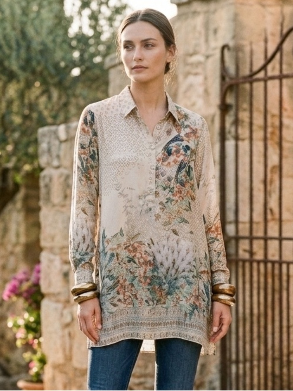 ✨Johnny Was Caspian Tunic - Exotic Bird & Floral Rayon Top
- Size XS